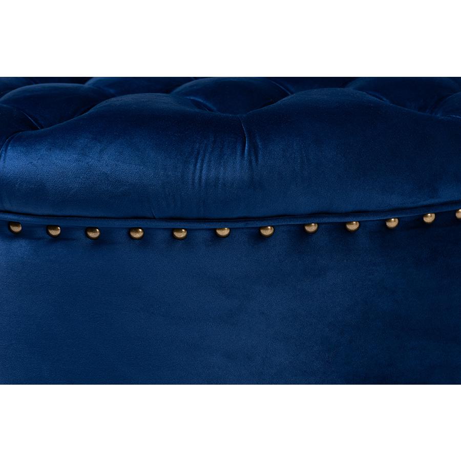 Baxton Studio Iglehart Modern and Contemporary Royal Blue Velvet Fabric Upholstered Tufted Cocktail Ottoman. Picture 3