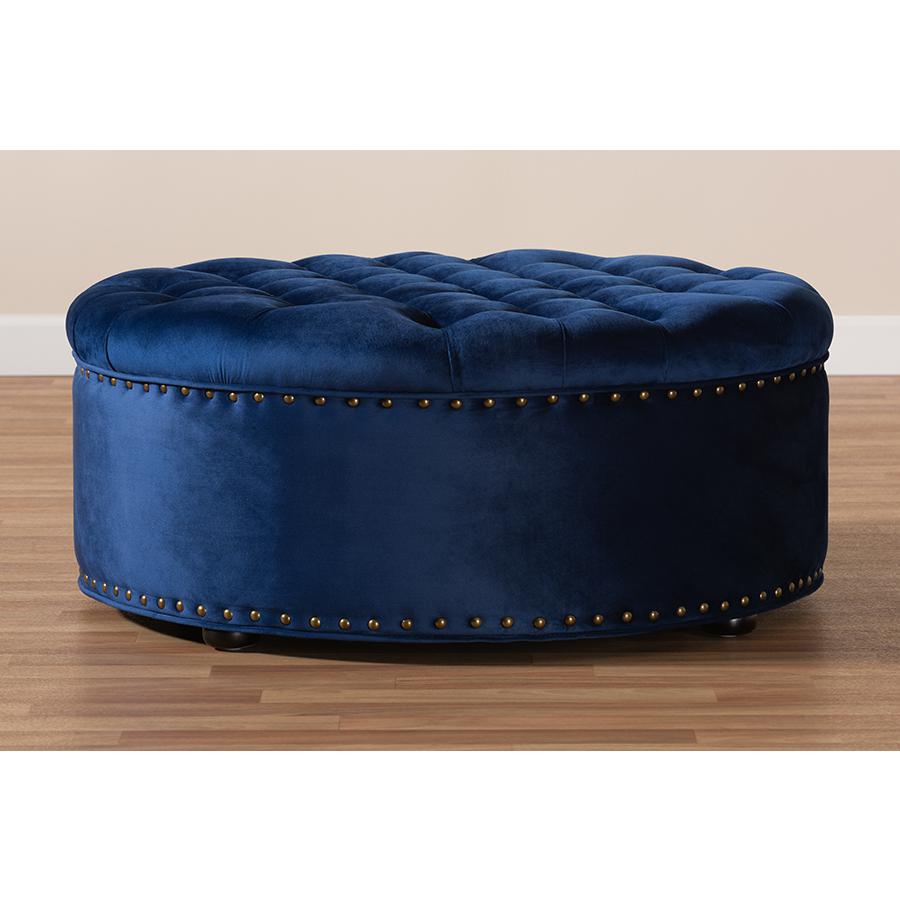 Baxton Studio Iglehart Modern and Contemporary Royal Blue Velvet Fabric Upholstered Tufted Cocktail Ottoman. Picture 6