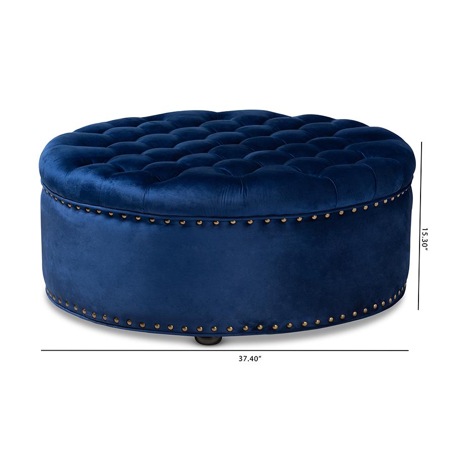 Baxton Studio Iglehart Modern and Contemporary Royal Blue Velvet Fabric Upholstered Tufted Cocktail Ottoman. Picture 7