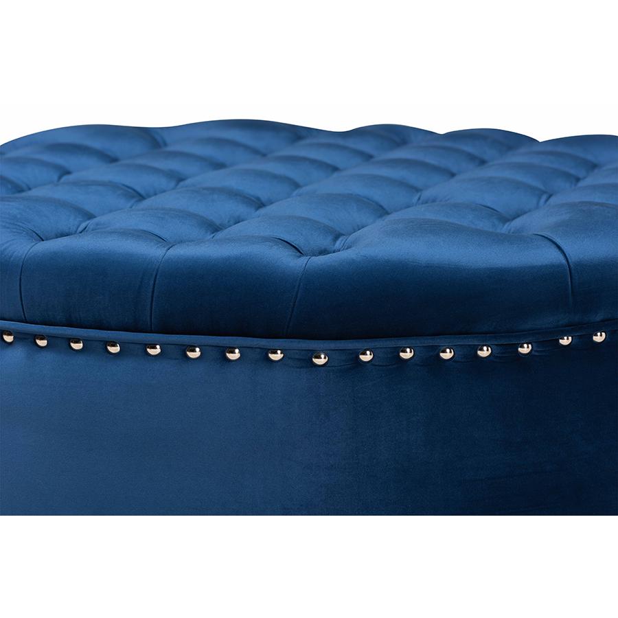 Royal Blue Velvet Fabric Upholstered Tufted Cocktail Ottoman. Picture 2