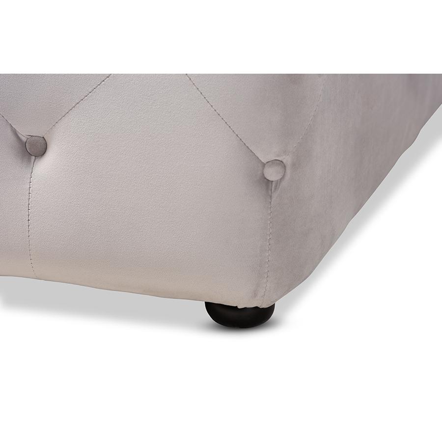 Slate Gray Velvet Fabric Upholstered Button-Tufted Cocktail Ottoman. Picture 4