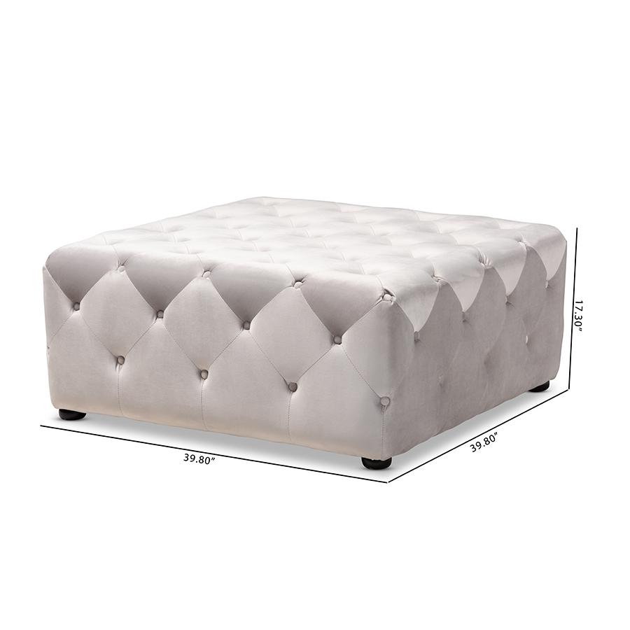 Slate Gray Velvet Fabric Upholstered Button-Tufted Cocktail Ottoman. Picture 7