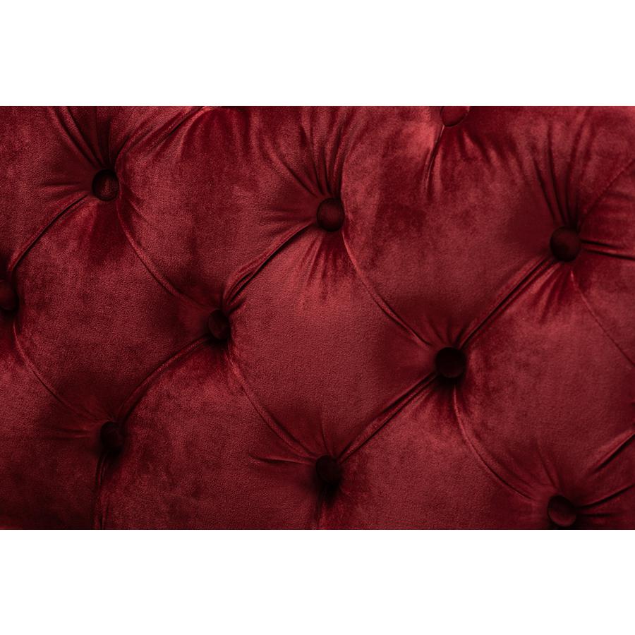 Baxton Studio Avara Glam and Luxe Burgundy Velvet Fabric Upholstered Gold Finished Button Tufted Bench Ottoman. Picture 5