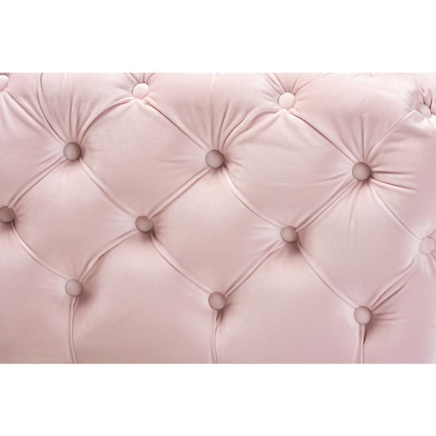 Baxton Studio Avara Glam and Luxe Light Pink Velvet Fabric Upholstered Gold Finished Button Tufted Bench Ottoman. Picture 5