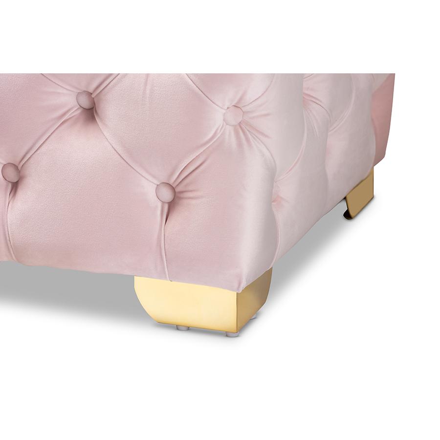 Baxton Studio Avara Glam and Luxe Light Pink Velvet Fabric Upholstered Gold Finished Button Tufted Bench Ottoman. Picture 6