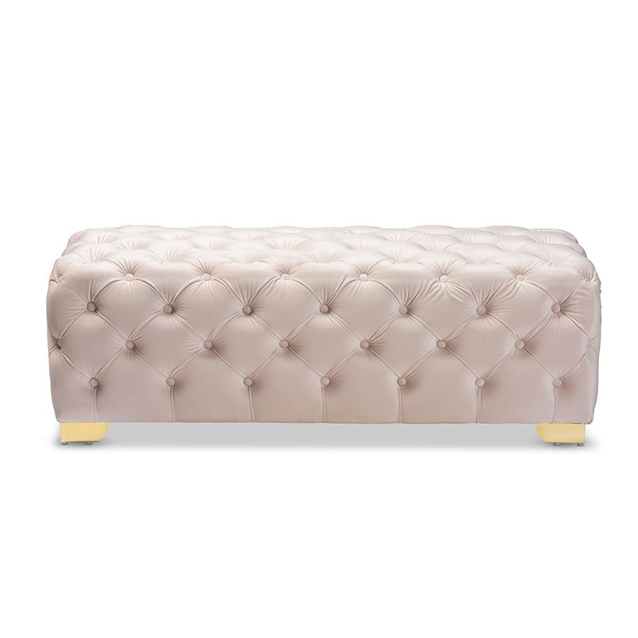Gold Finished Button Tufted Bench Ottoman. Picture 2