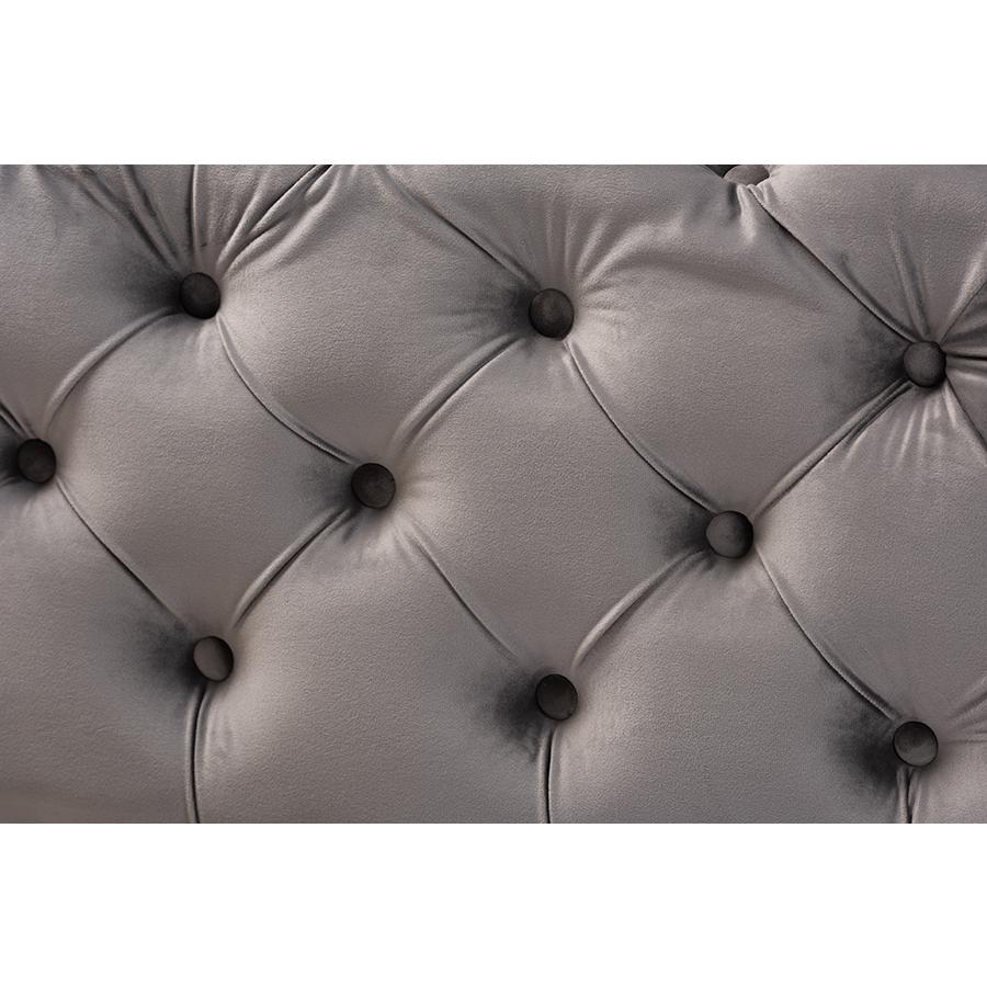 Baxton Studio Avara Glam and Luxe Gray Velvet Fabric Upholstered Gold Finished Button Tufted Bench Ottoman. Picture 5