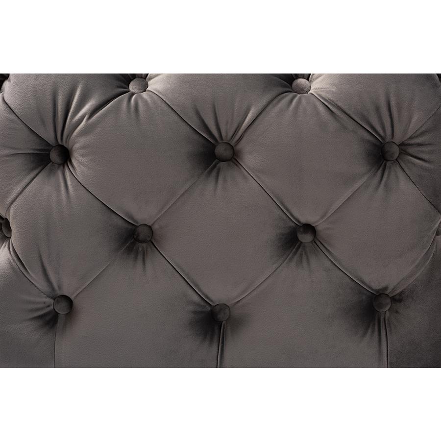Baxton Studio Avara Glam and Luxe Gray Velvet Fabric Upholstered Gold Finished Button Tufted Ottoman. Picture 4