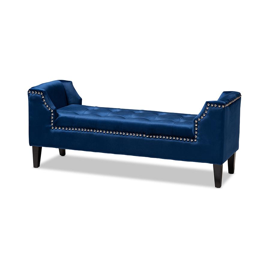 Baxton Studio Perret Modern and Contemporary Royal Blue Velvet Fabric Upholstered Espresso Finished Wood Bench. Picture 2