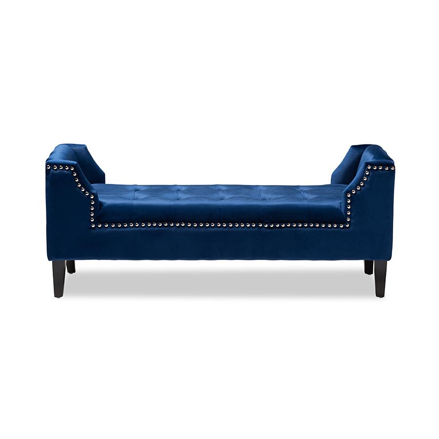 Baxton Studio Perret Modern and Contemporary Royal Blue Velvet Fabric Upholstered Espresso Finished Wood Bench. Picture 3