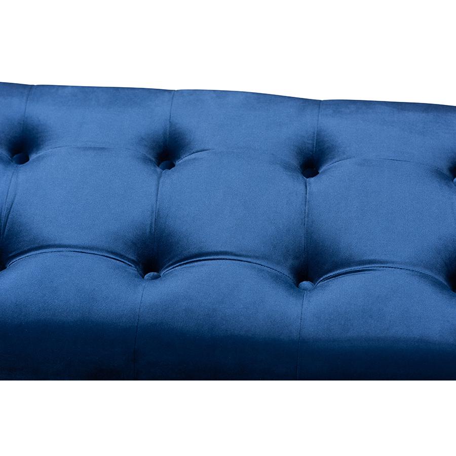 Baxton Studio Perret Modern and Contemporary Royal Blue Velvet Fabric Upholstered Espresso Finished Wood Bench. Picture 5