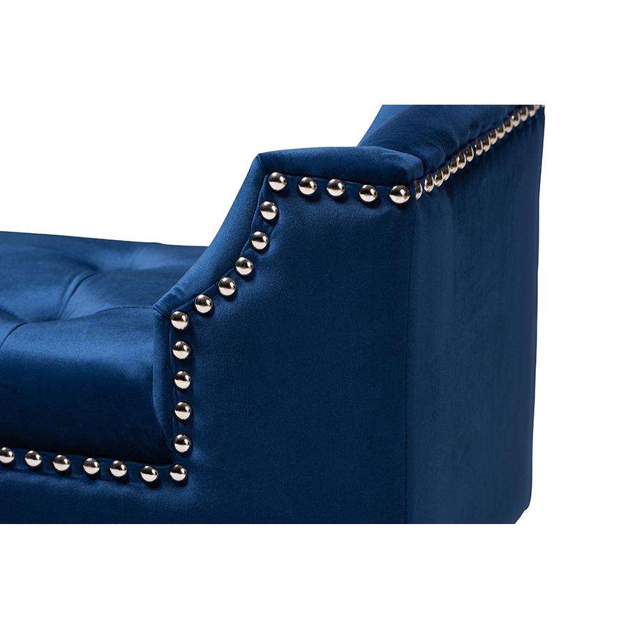Baxton Studio Perret Modern and Contemporary Royal Blue Velvet Fabric Upholstered Espresso Finished Wood Bench. Picture 6
