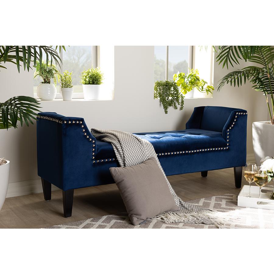 Baxton Studio Perret Modern and Contemporary Royal Blue Velvet Fabric Upholstered Espresso Finished Wood Bench. Picture 1