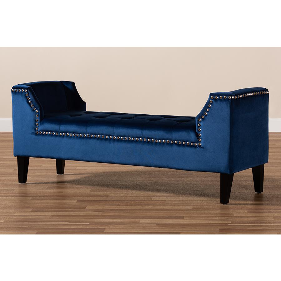 Baxton Studio Perret Modern and Contemporary Royal Blue Velvet Fabric Upholstered Espresso Finished Wood Bench. Picture 9