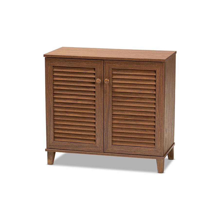 Baxton Studio Coolidge Modern and Contemporary Walnut Finished 4-Shelf Wood Shoe Storage Cabinet. Picture 1