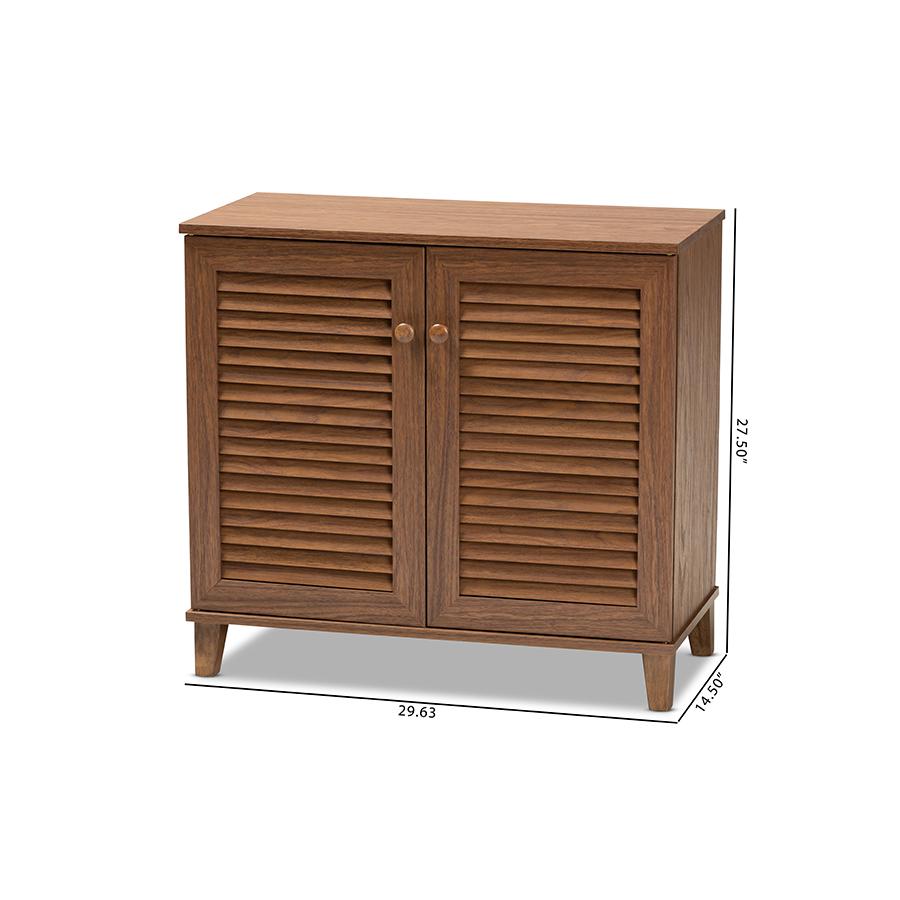 Baxton Studio Coolidge Modern and Contemporary Walnut Finished 4-Shelf Wood Shoe Storage Cabinet. Picture 10