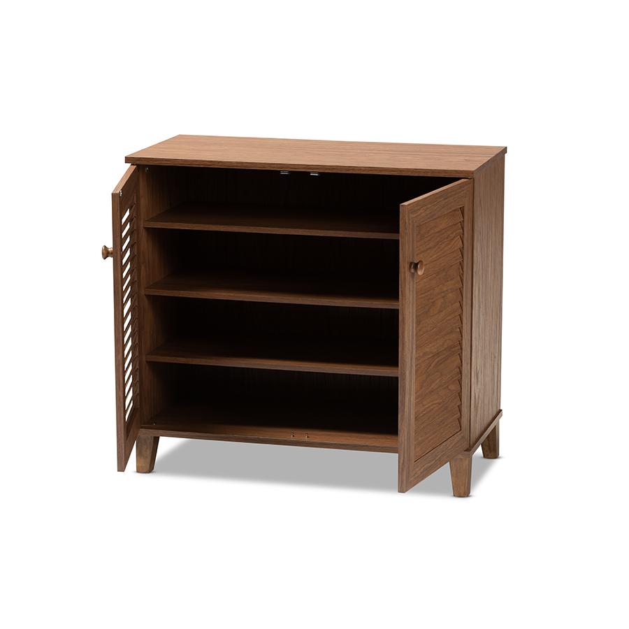 Walnut Finished 4-Shelf Wood Shoe Storage Cabinet. Picture 2