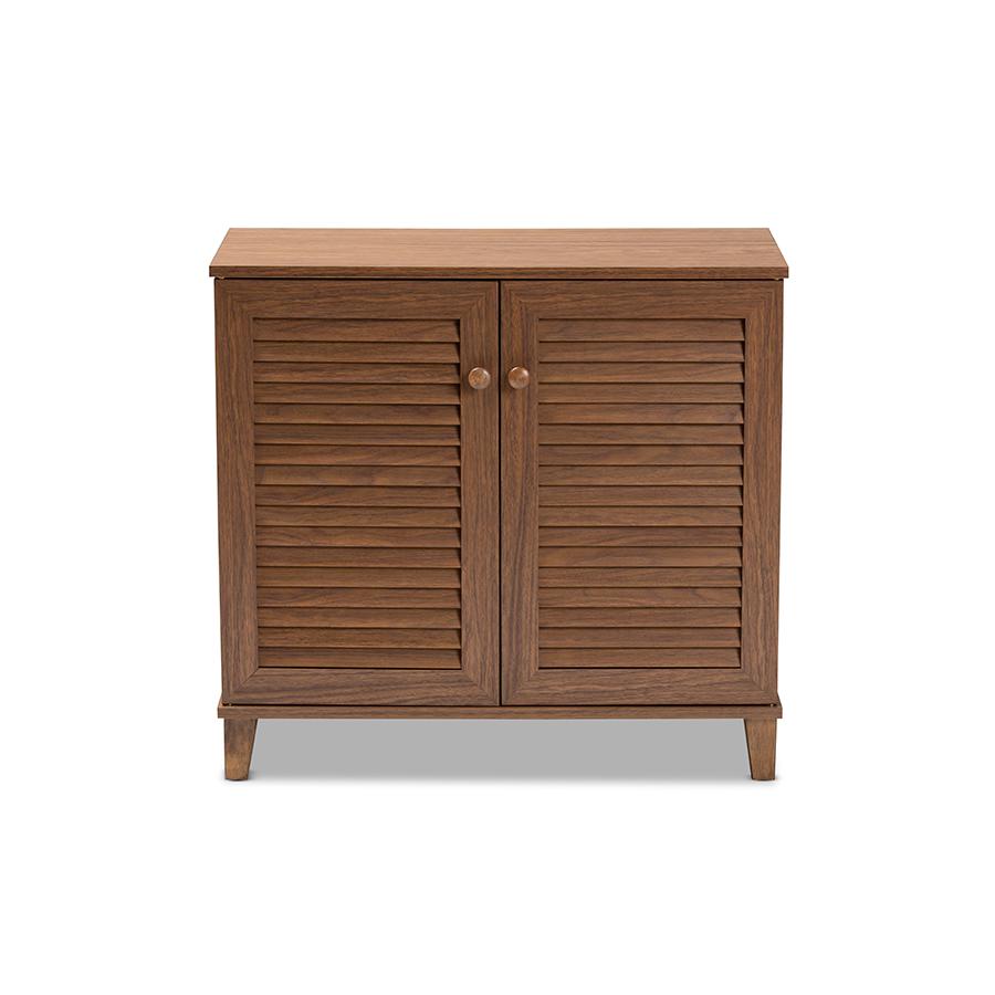 Baxton Studio Coolidge Modern and Contemporary Walnut Finished 4-Shelf Wood Shoe Storage Cabinet. Picture 3