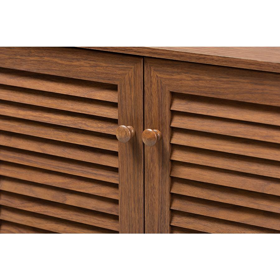 Baxton Studio Coolidge Modern and Contemporary Walnut Finished 4-Shelf Wood Shoe Storage Cabinet. Picture 5