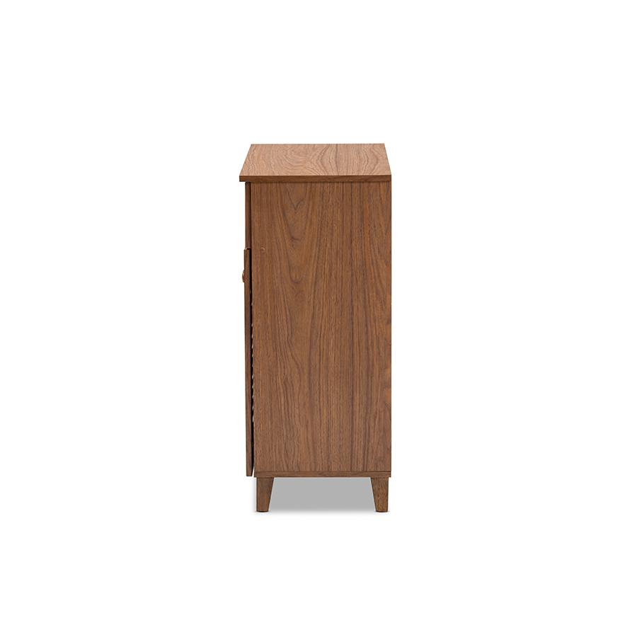 Baxton Studio Coolidge Modern and Contemporary Walnut Finished 4-Shelf Wood Shoe Storage Cabinet with Drawer. Picture 4