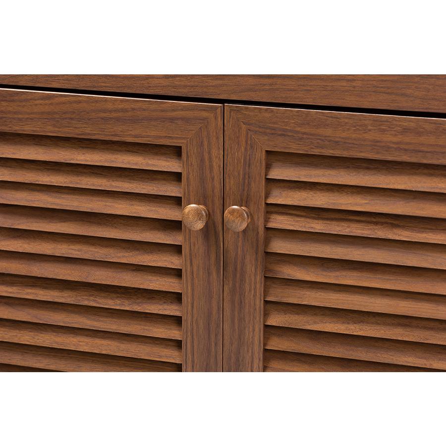 Baxton Studio Coolidge Modern and Contemporary Walnut Finished 4-Shelf Wood Shoe Storage Cabinet with Drawer. Picture 5