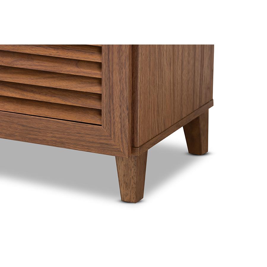 Baxton Studio Coolidge Modern and Contemporary Walnut Finished 4-Shelf Wood Shoe Storage Cabinet with Drawer. Picture 6