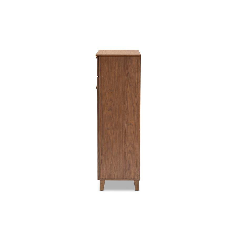 Baxton Studio Coolidge Modern and Contemporary Walnut Finished 5-Shelf Wood Shoe Storage Cabinet with Drawer. Picture 4