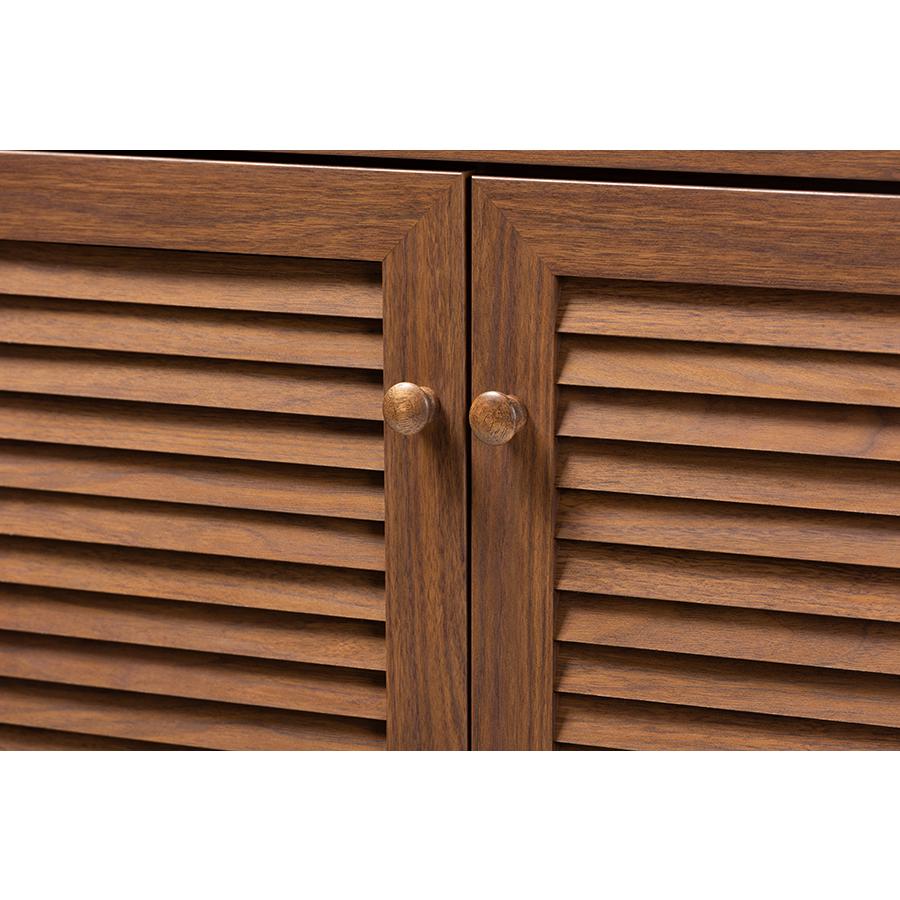 Baxton Studio Coolidge Modern and Contemporary Walnut Finished 5-Shelf Wood Shoe Storage Cabinet with Drawer. Picture 5