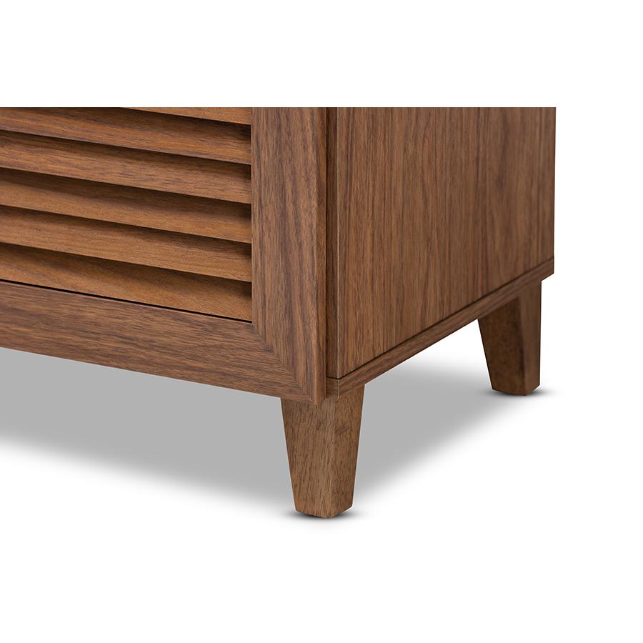 Baxton Studio Coolidge Modern and Contemporary Walnut Finished 5-Shelf Wood Shoe Storage Cabinet with Drawer. Picture 6