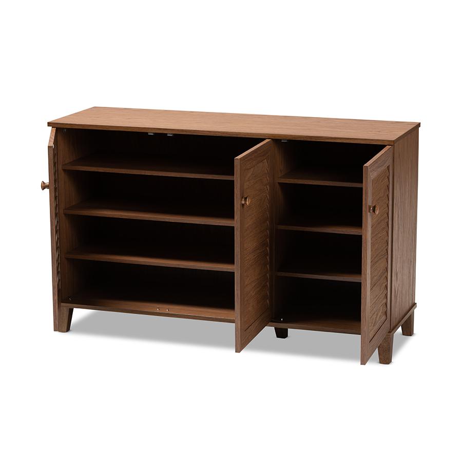 Baxton Studio Coolidge Modern and Contemporary Walnut Finished 8-Shelf Wood Shoe Storage Cabinet. Picture 2