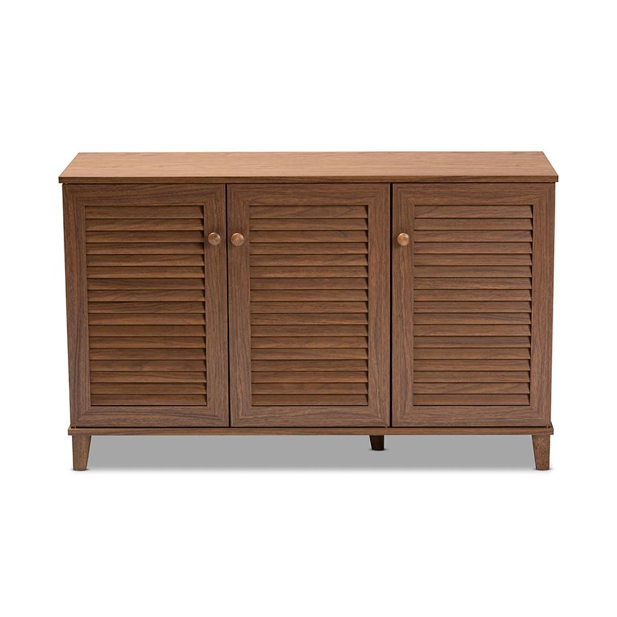 Baxton Studio Coolidge Modern and Contemporary Walnut Finished 8-Shelf Wood Shoe Storage Cabinet. Picture 3