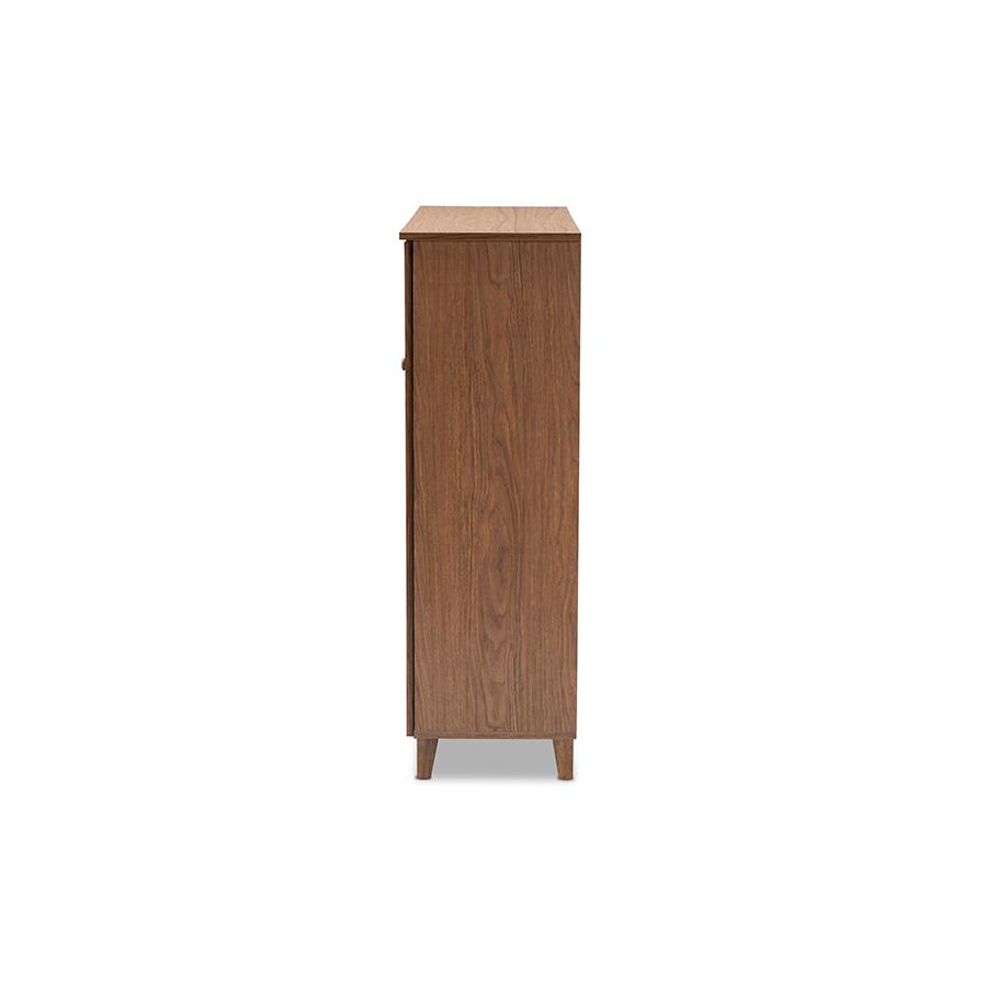 Baxton Studio Coolidge Modern and Contemporary Walnut Finished 11-Shelf Wood Shoe Storage Cabinet with Drawer. Picture 4