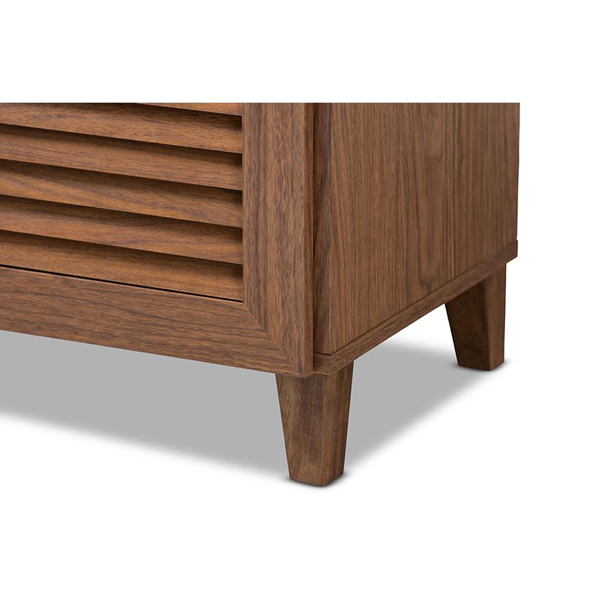 Baxton Studio Coolidge Modern and Contemporary Walnut Finished 11-Shelf Wood Shoe Storage Cabinet with Drawer. Picture 6