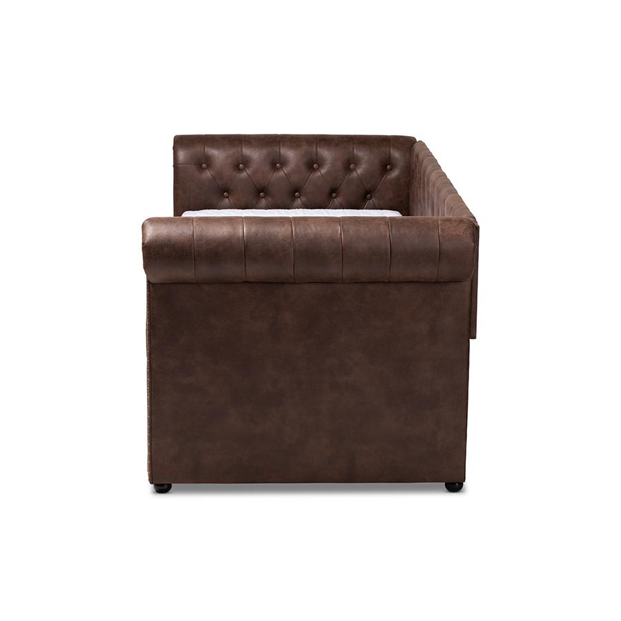 Baxton Studio Mabelle Modern and Contemporary Brown Faux Leather Upholstered Daybed with Trundle. Picture 4