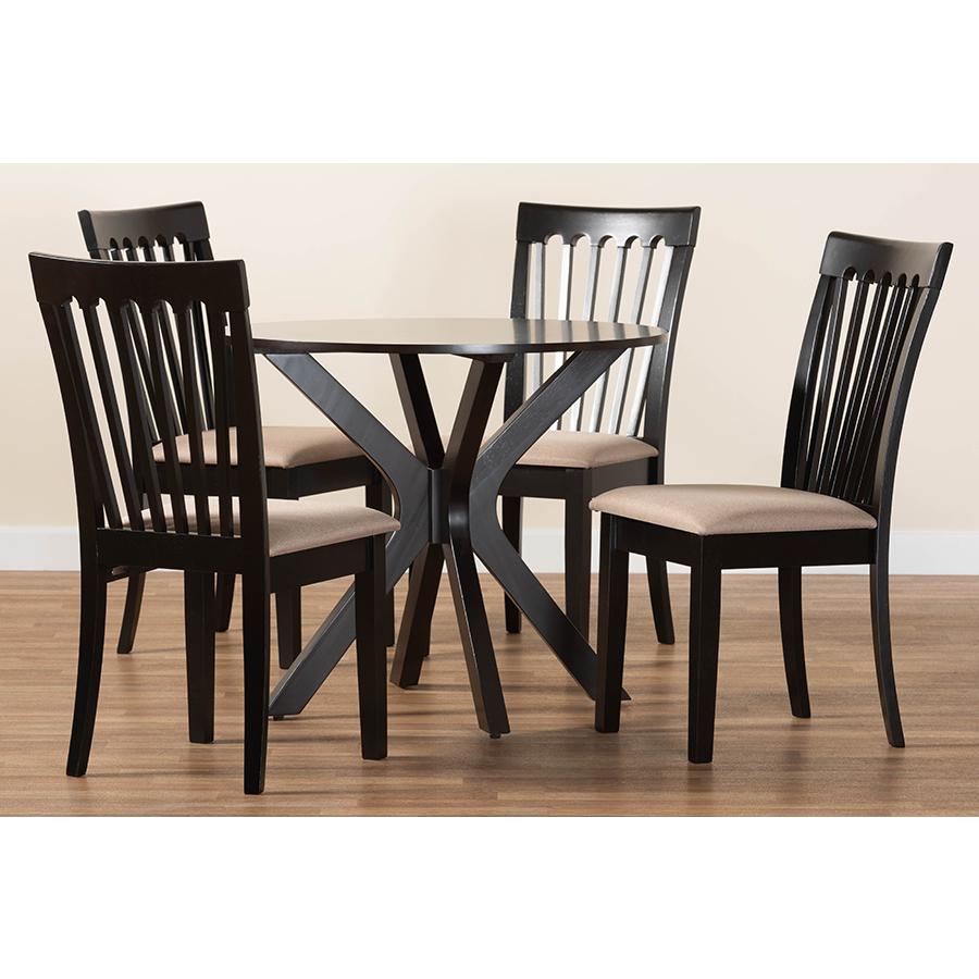 Lore Modern Sand Fabric and Dark Brown Finished Wood 5-Piece Dining Set. Picture 9