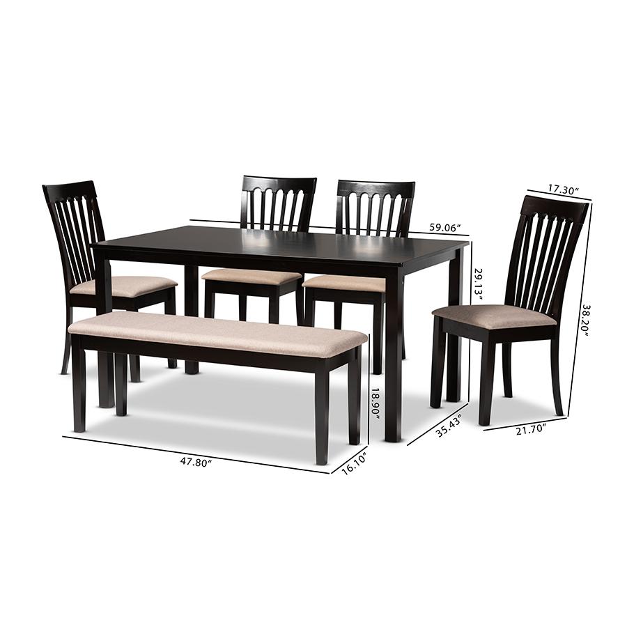 Modern and contemporary Sand Fabric Upholstered and Dark Brown Finished Wood 6Piece Dining Set. Picture 10
