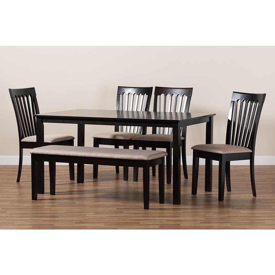 Modern and contemporary Sand Fabric Upholstered and Dark Brown Finished Wood 6Piece Dining Set. Picture 9