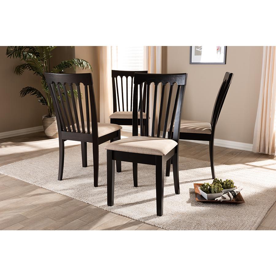Sand Fabric Upholstered Espresso Brown Finished Wood Dining Chair Set of 4. Picture 5