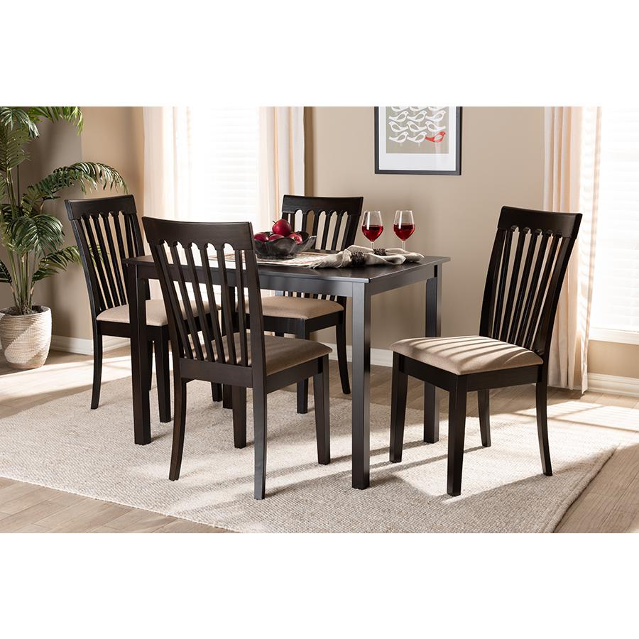 Baxton Studio Minette Modern and Contemporary Sand Fabric Upholstered Espresso Brown Finished Wood 5-Piece Dining Set. Picture 1