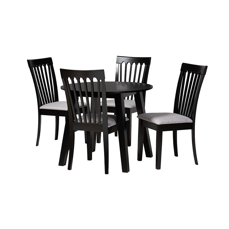 Nina Modern Grey Fabric and Espresso Brown Finished Wood 5-Piece Dining Set. Picture 1