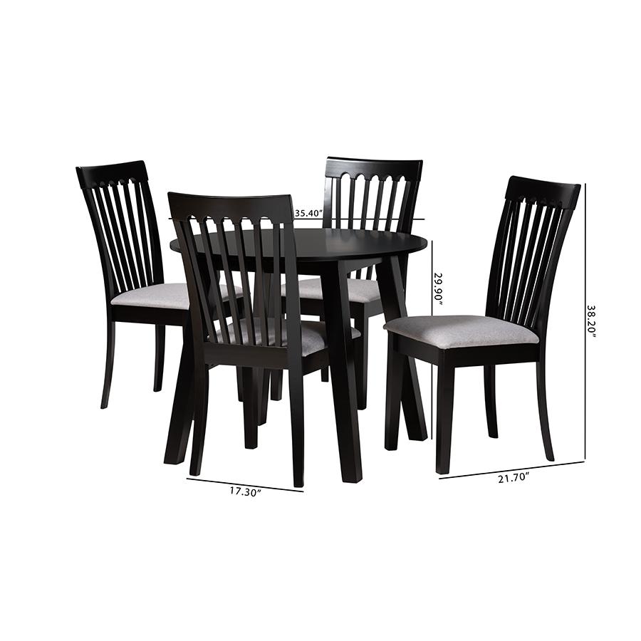 Nina Modern Grey Fabric and Espresso Brown Finished Wood 5-Piece Dining Set. Picture 10