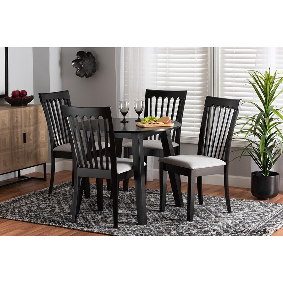 Nina Modern Grey Fabric and Espresso Brown Finished Wood 5-Piece Dining Set. Picture 8