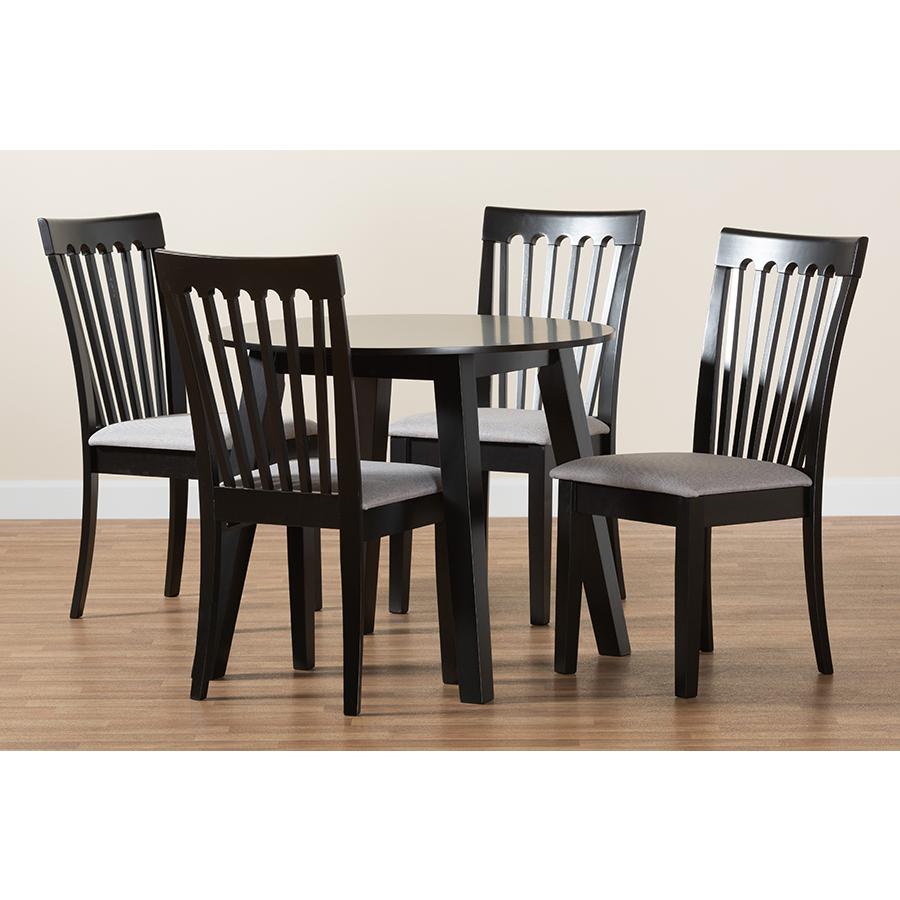 Nina Modern Grey Fabric and Espresso Brown Finished Wood 5-Piece Dining Set. Picture 9