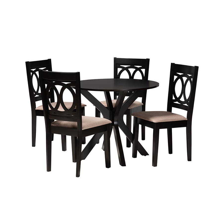 Sanne Modern Beige Fabric and Espresso Brown Finished Wood 5-Piece Dining Set. Picture 1