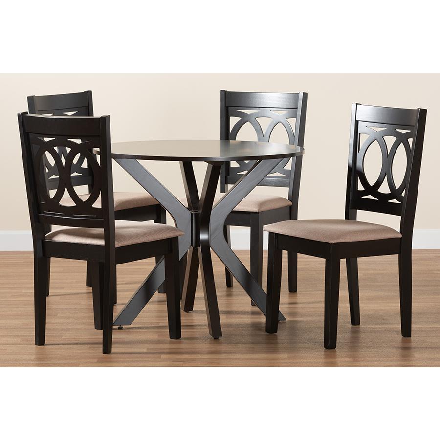 Sanne Modern Beige Fabric and Espresso Brown Finished Wood 5-Piece Dining Set. Picture 9