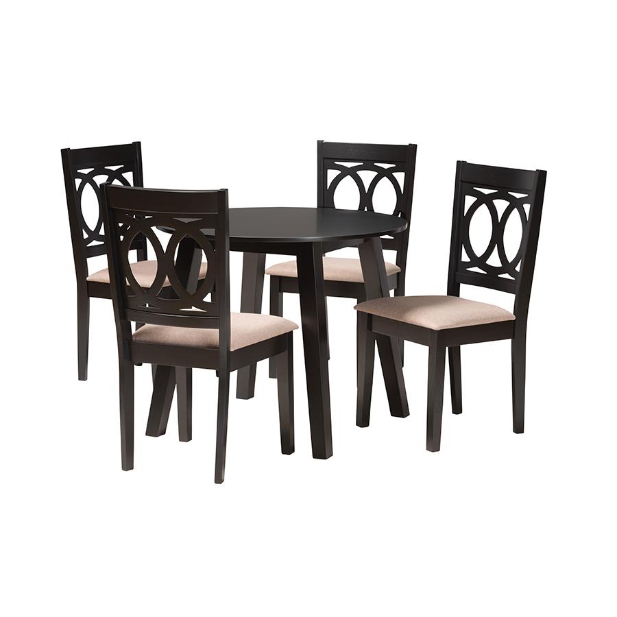 Louisa Modern Beige Fabric and Dark Brown Finished Wood 5-Piece Dining Set. Picture 1