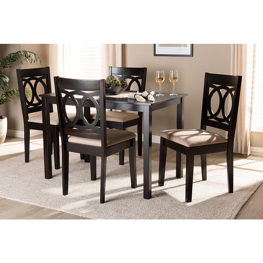 Sand Fabric Upholstered Espresso Brown Finished Wood 5-Piece Dining Set. Picture 3
