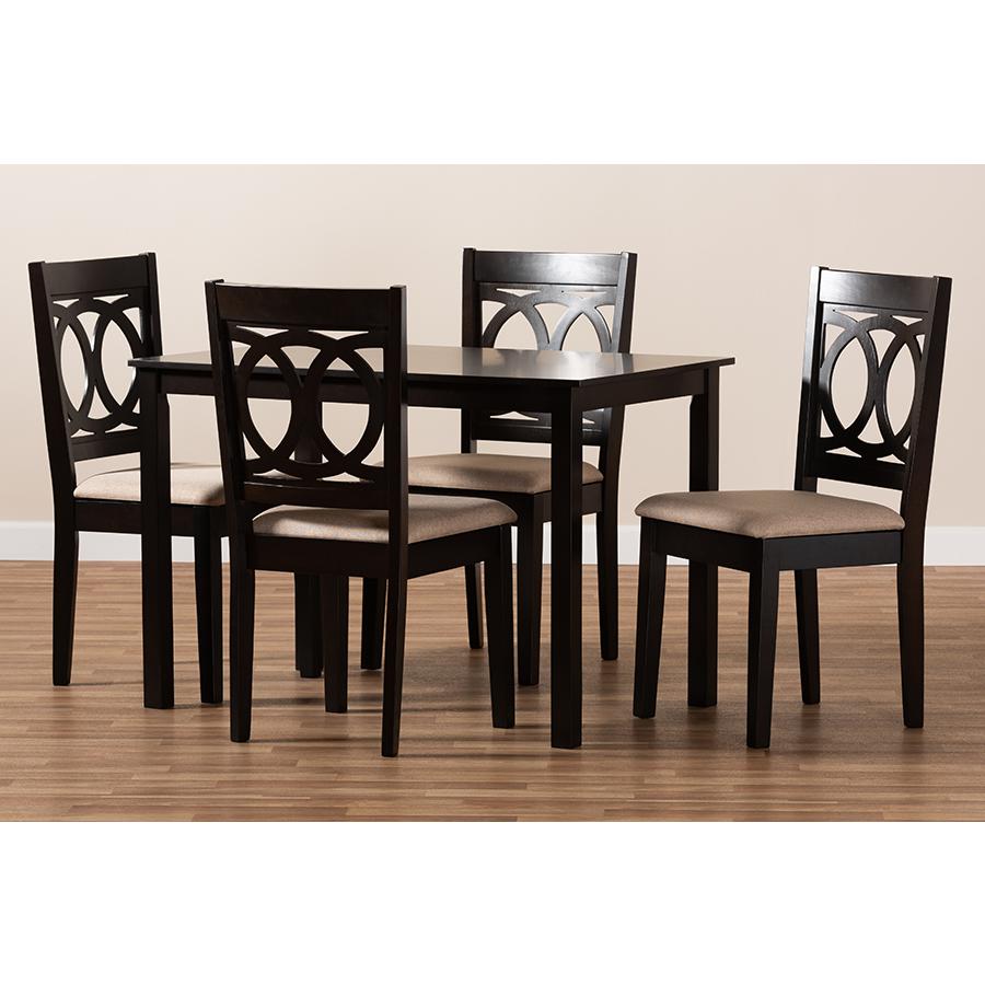 Baxton Studio Lenoir Modern and Contemporary Sand Fabric Upholstered Espresso Brown Finished Wood 5-Piece Dining Set. Picture 5