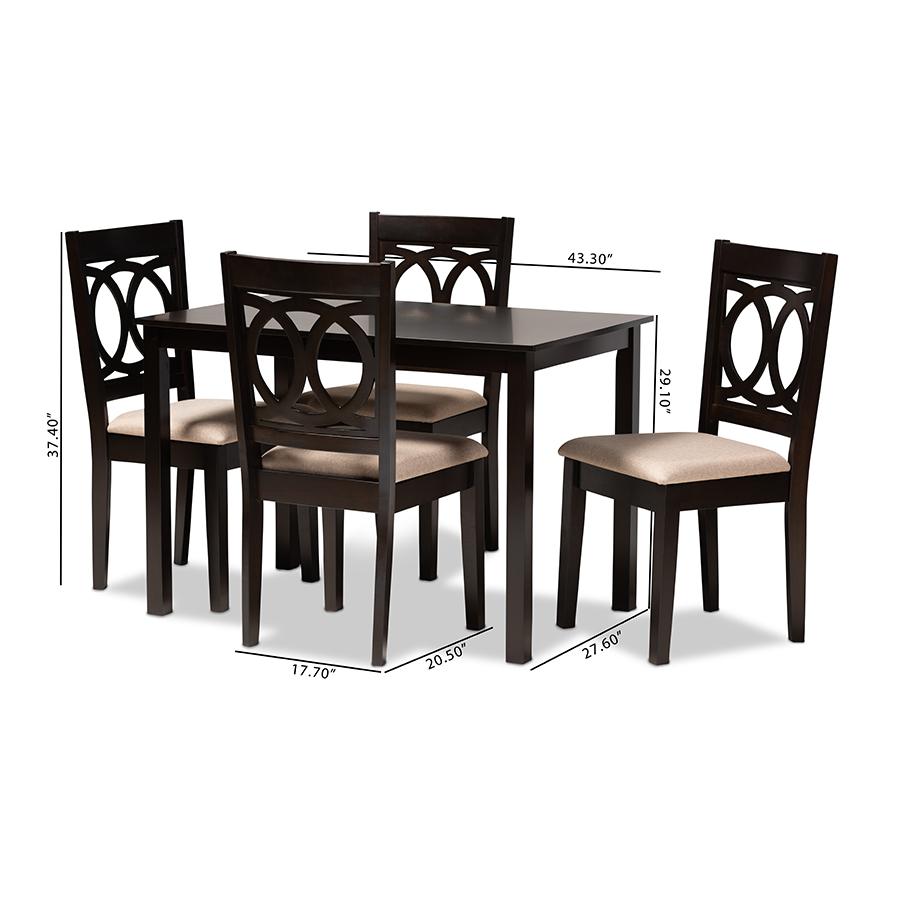 Sand Fabric Upholstered Espresso Brown Finished Wood 5-Piece Dining Set. Picture 5