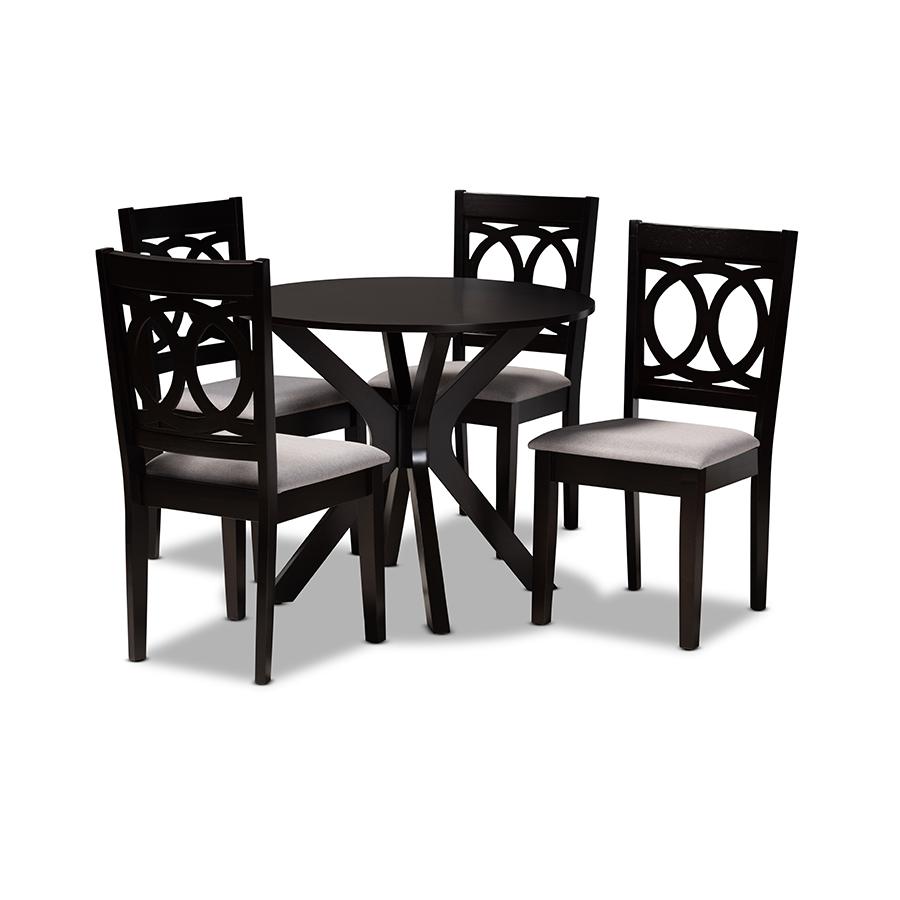 Grey Fabric Upholstered and Dark Brown Finished Wood 5-Piece Dining Set. Picture 1